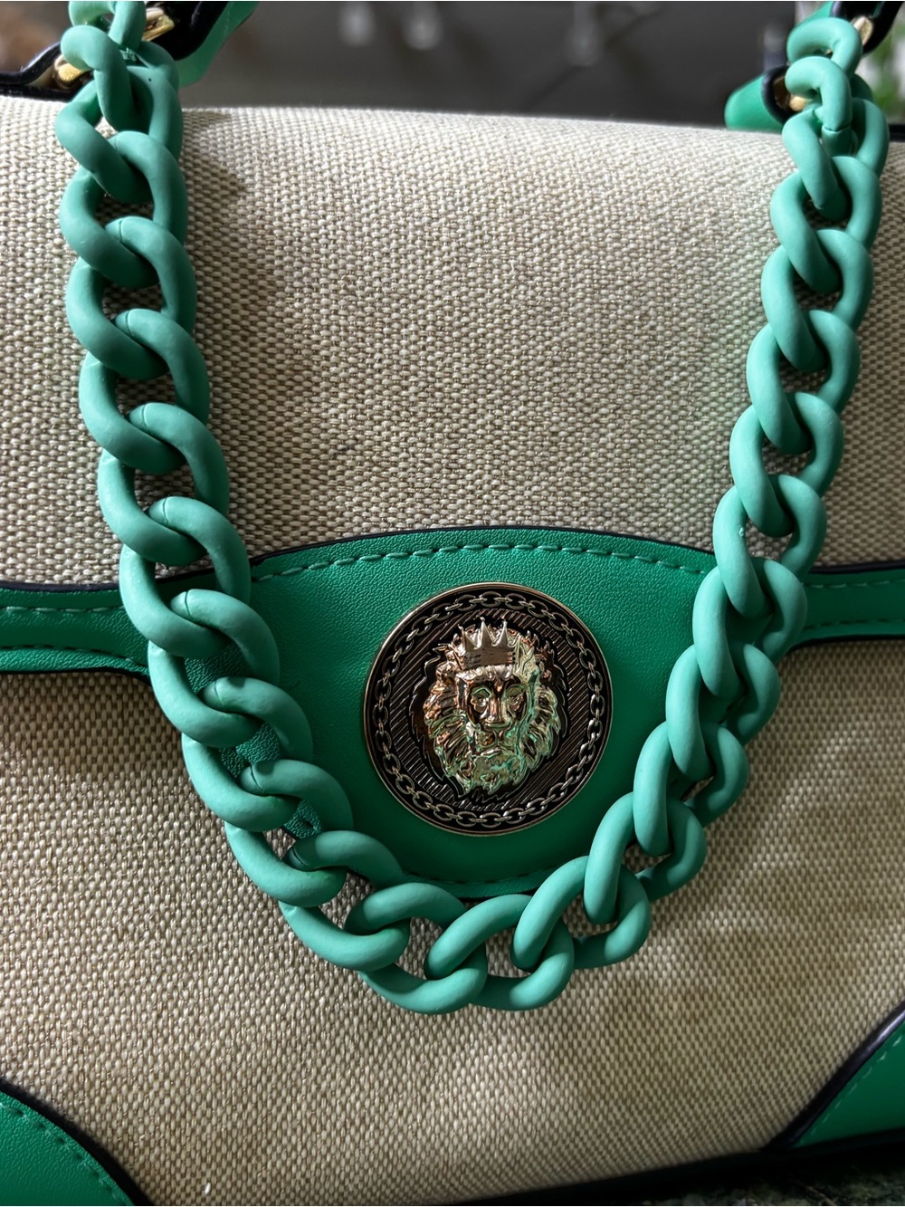 Aldo Turquoise-Trim Canvas Shoulder Bag with Chain